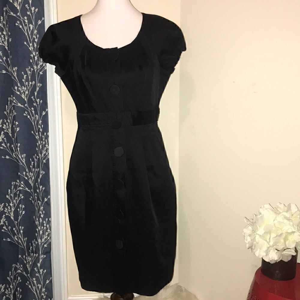 Tibi Black Sheath Dress with Oversized Buttons